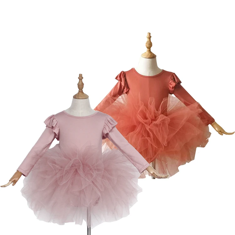 

Wholesale gauze fluffy long sleeve winter baby girl party tutu dress, As picture showed