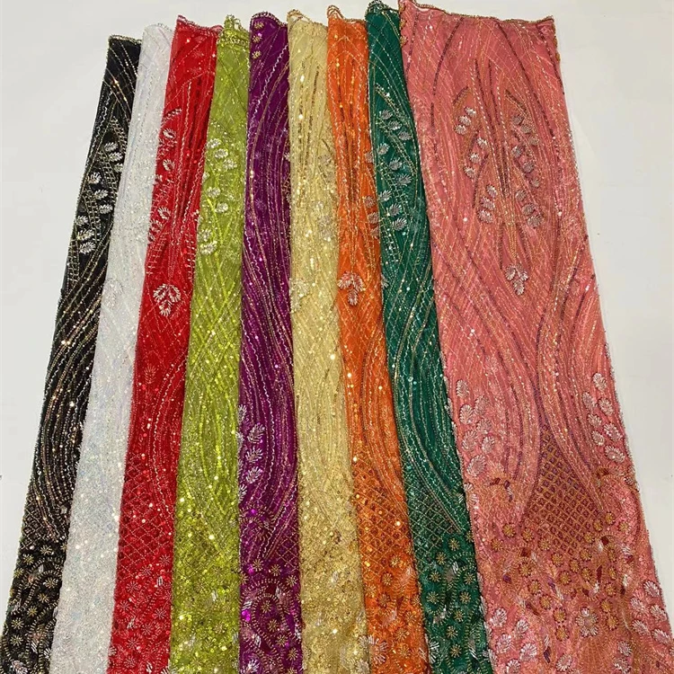 

african lace fabric Embroidered Dyeable Bridal Luxury Beaded Lace Fabric