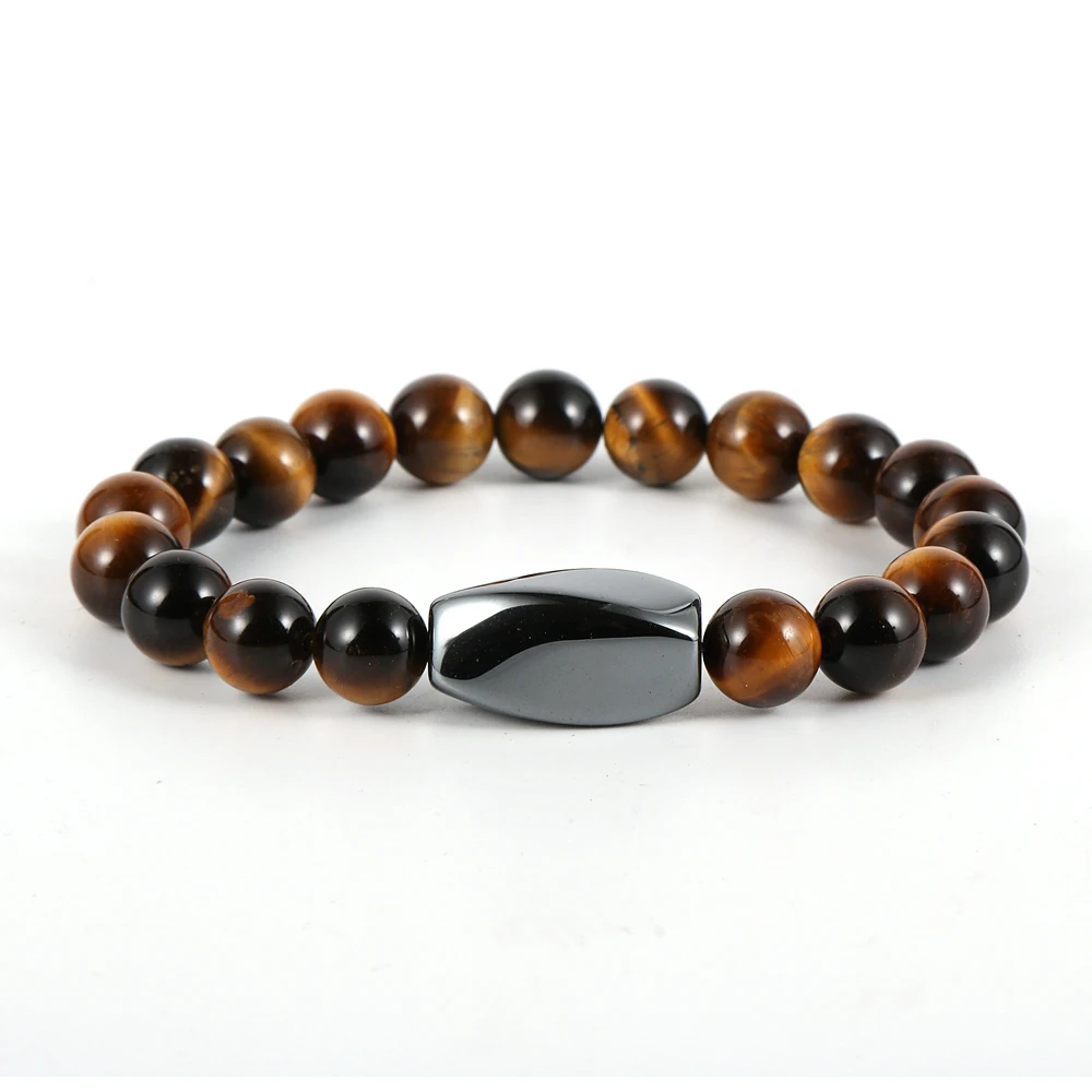 

2022 New Men Hand Jewelry Manufacturers Wholesale 8mm Gemstone Natural Tiger Eye Lava Stone Beads Hematite Charm Bracelet