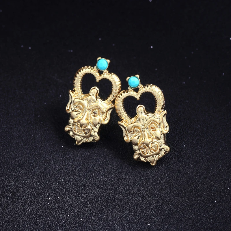 

ed00520c -1 Foreign Ethnic Wind Totem Grimace Face Gold Stud Earrings For Women