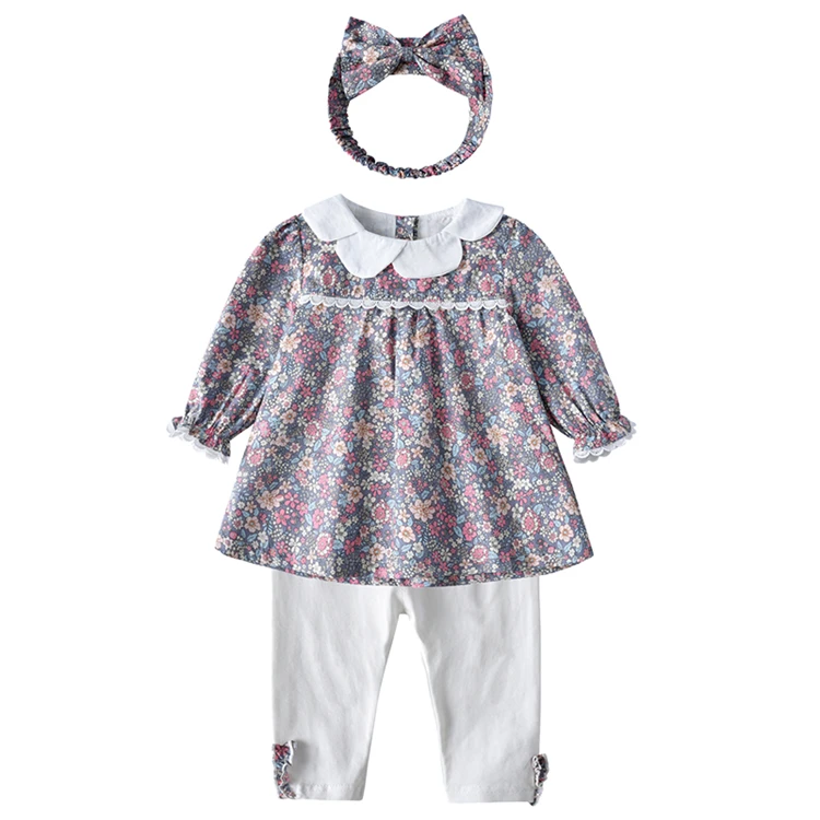 

spring new product long sleeved floral comfortable two piece cute princess baby girl romper clothes, Purple/blue
