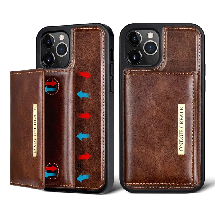 

New Product 2 in 1 Detachable Magnetic Leather Cover for iPhone 12 11 XS Card Slot Wallet Bag Kickstand Holder Phone Case