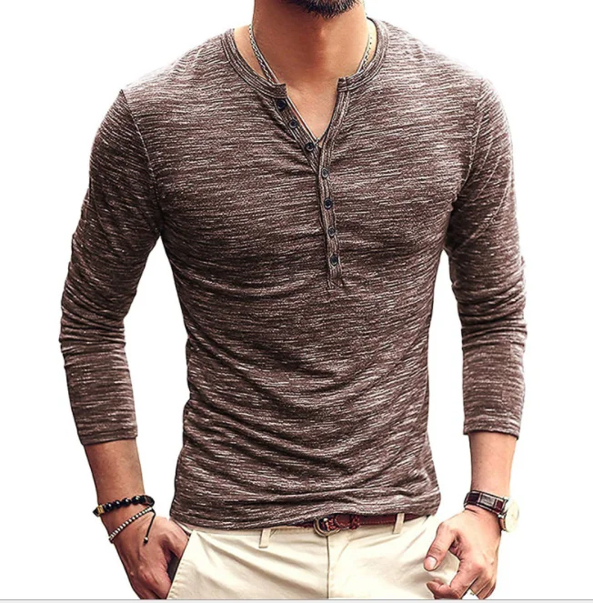 

New Fashion Men Summer T-Shirt Long Sleeve Casual Crew Neck Slim Fit Cotton Tshirt