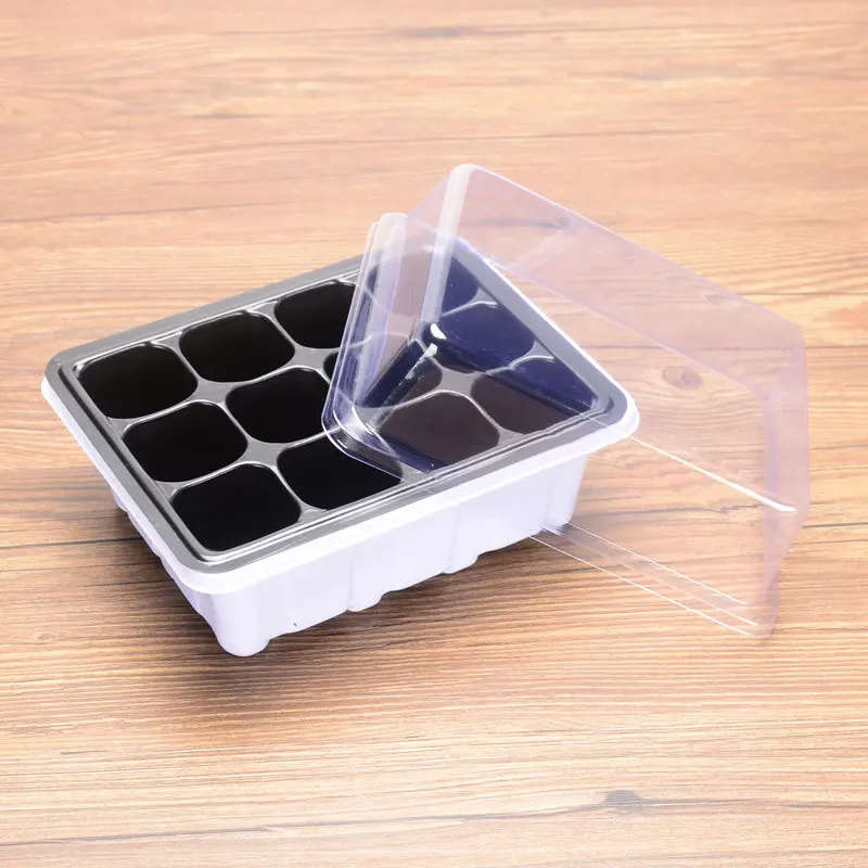 

1BOX=100PCS 6/12 Holes Vegetable Flower Seeds Growing Garden Plant Nursery Plate Box Pots WITH Bottom Tray and Lid Seedling tray