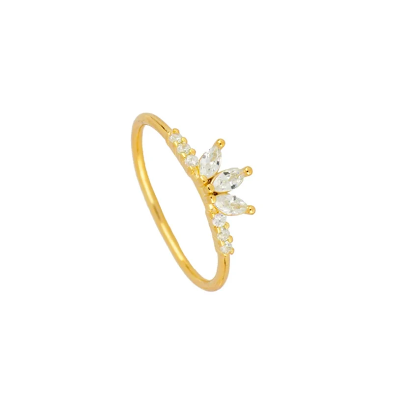 

S925 sterling silver simple mini three-petal shaped zircon all-match rings