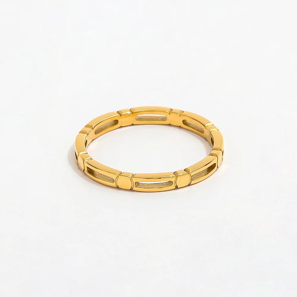 Joolim Jewelry Wholesale 18K Gold Plated Hollow Dainty Stainless Steel Ring for Women Ring