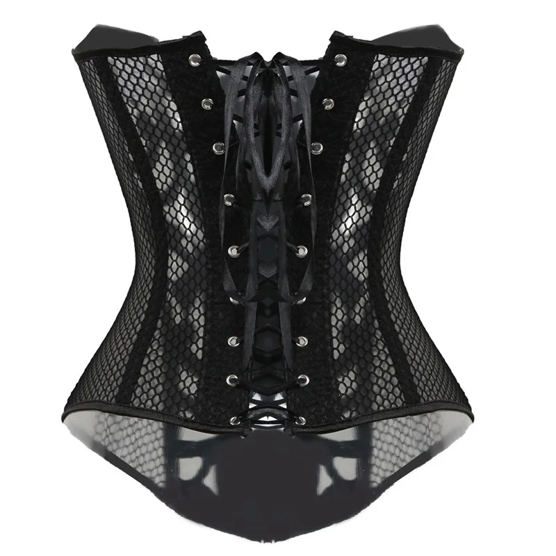 Women Sexy Slimming Corset And Bustiers Gauze Glement Breathable Gothic Corset Straitjacket Solid Overbust Bustier Waist Trainer