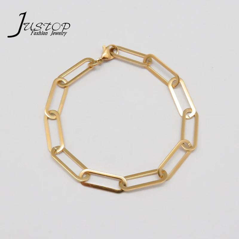 

Punk Style Stainless Steel 18K Gold Plated Bracelets Big Link Chain Pulsera, As picture