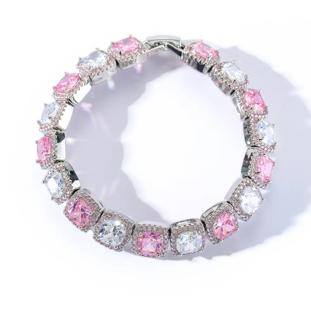 

Hip Hip 10MM Bling Pink CZ Charms for DIY Bracelet Men Women 18K Gold Plated Iced out Square Zircon Tennis Bling Ankle Bracelet