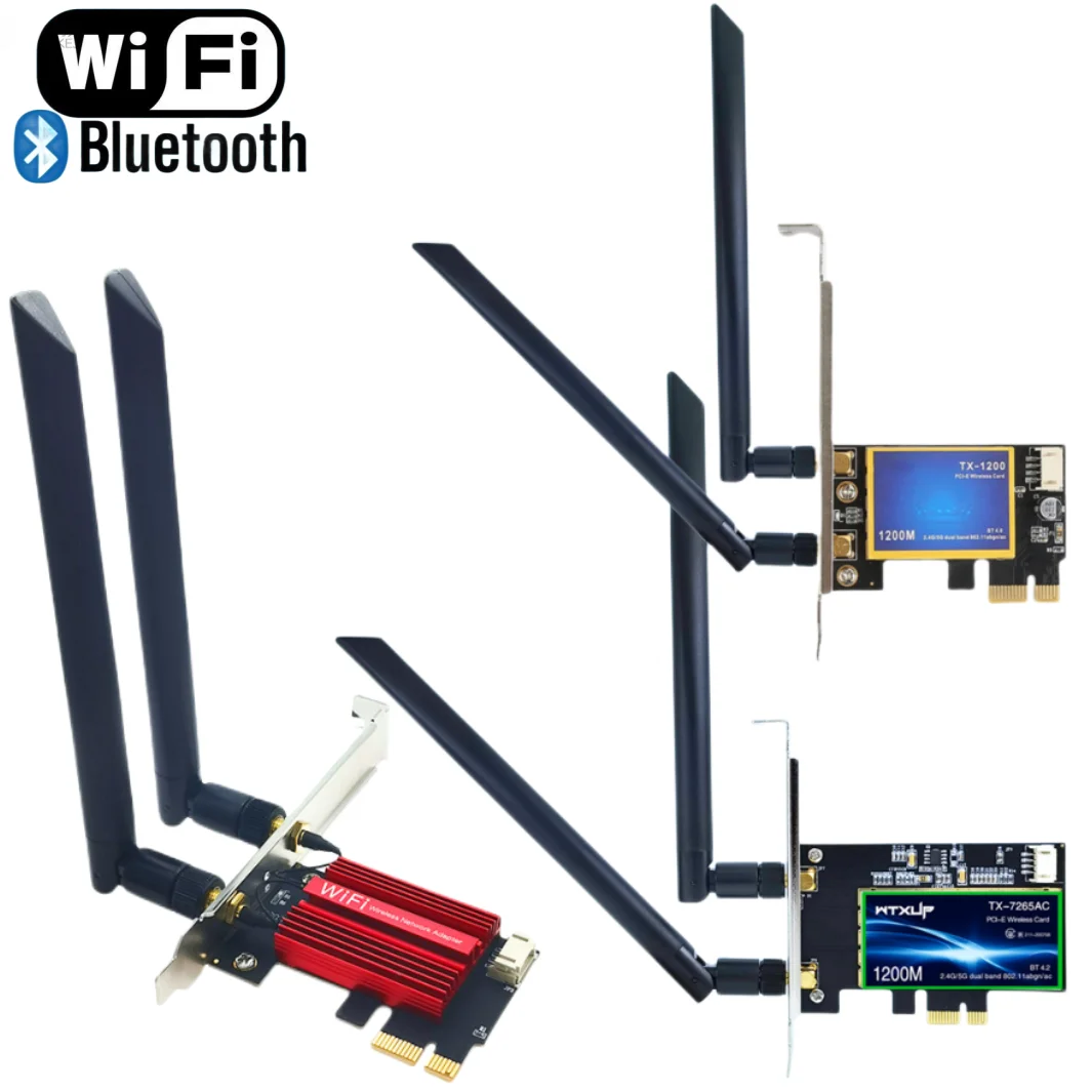 

1200Mbps PCI-E WIFI Wireless Network Card Desktop 802.11AC Dual Band 2.4G 5G PCI e PCIe WIFI Bluetooth Adapter For Win 7 8 10