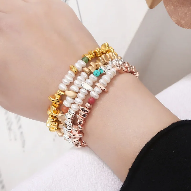 

Trendy high quality jewelry boho gold silver plated hematite bracelets for women men fashion hip hop punk stackable bracelet