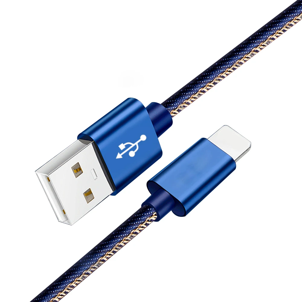 

1m 2m denim braided 2.4A phone charger cords Charger Wire For apple ipad Fast Charging USB Data Cable, Black/blue/red