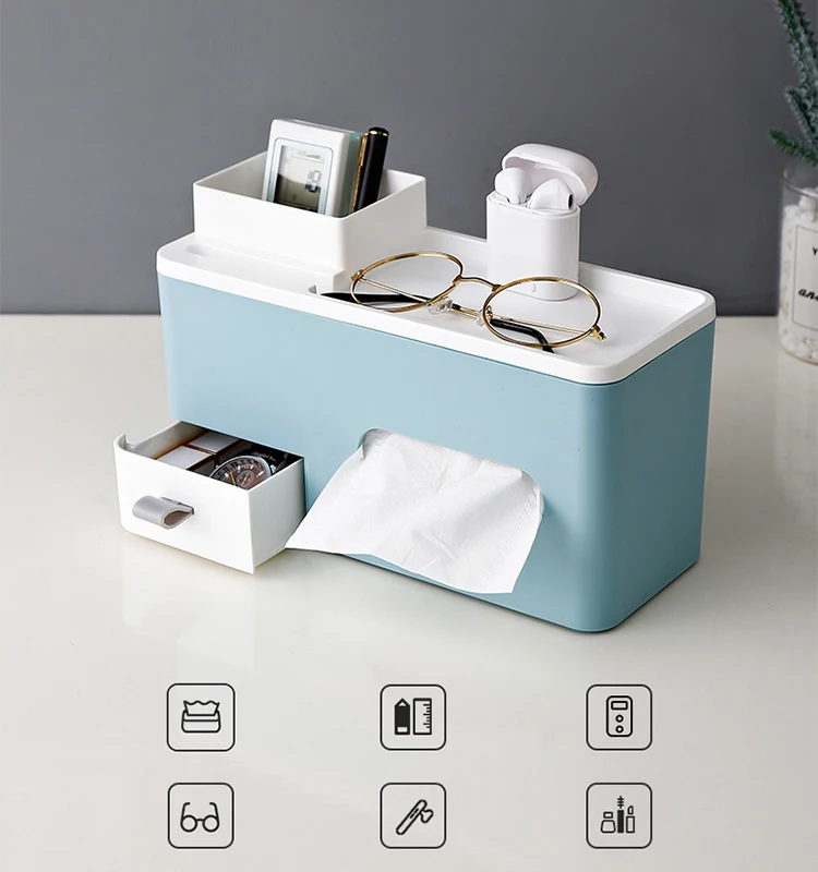 Multi-functional table top tissue box desktop storage box organizer mobile phone  remote control holder