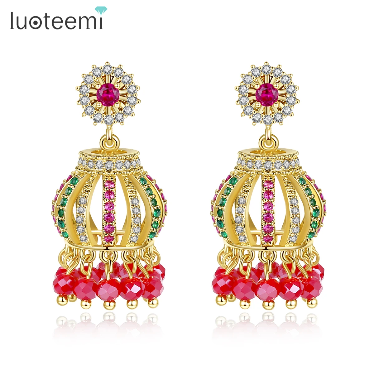 

LUOTEEMI Elegant Ethnic Indian Style Earring with 3A Zircon of Bohemia Wholesale Jewelry For Women