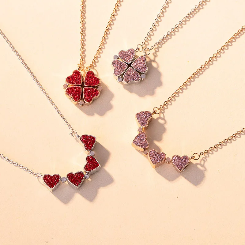 

Silver Plated Jewelry Four-leaf Clover Necklace Korean version Creative Crystal Ladies Love Necklace, As picture show