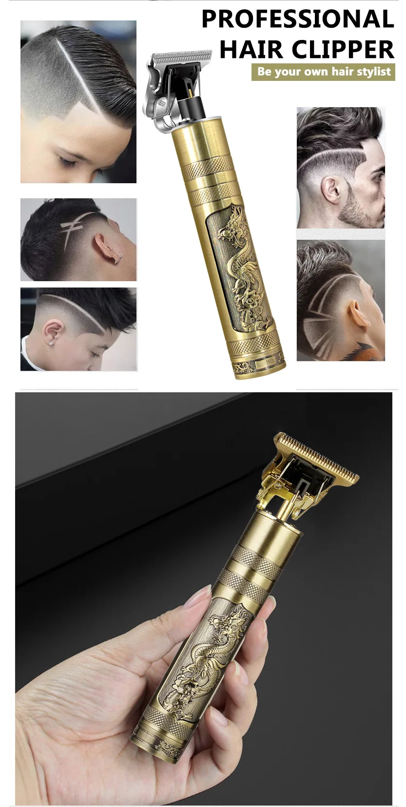 Professional Rechargeable Dragon Phoenix Buddha head Hair Trimmer R Blade Trimmer Haircut Set Cordless T9 Hair