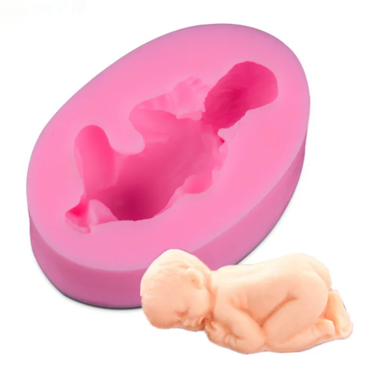 

2021 Amazon Hot Sale New Product Silicone 3D Cake Mold Fondant Sleeping Baby Soap Sugar Craft Decoration Tool, Pink