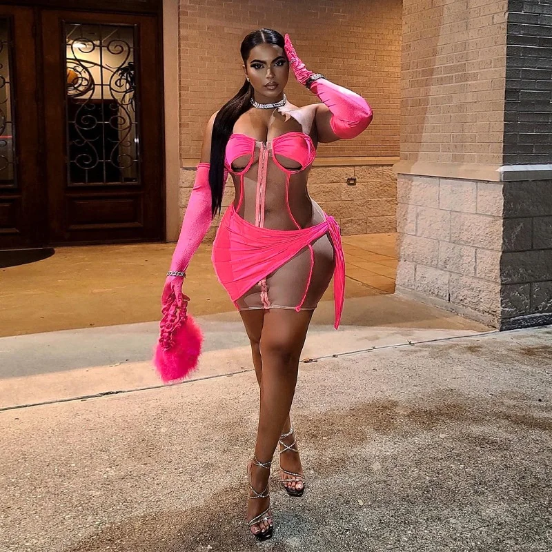 

XLL- Sexy women corset backless one shoulder mesh patchwork zipper luxury velvet night club dress, As picture or customized color