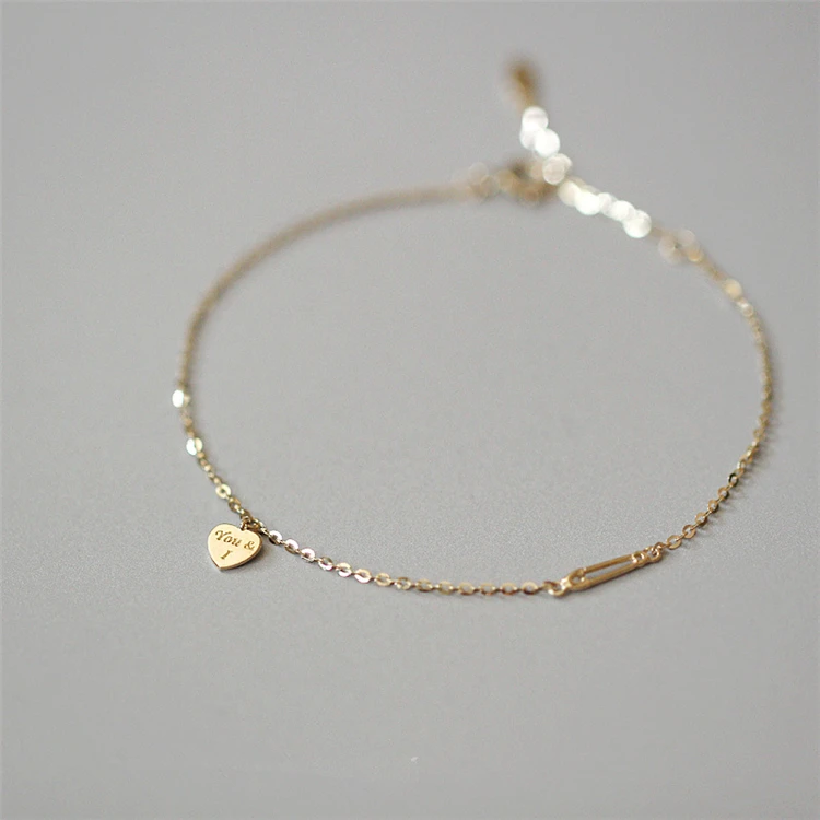 

Trendy design s925 cute heart charm cable chain 18k gold plated bracelet