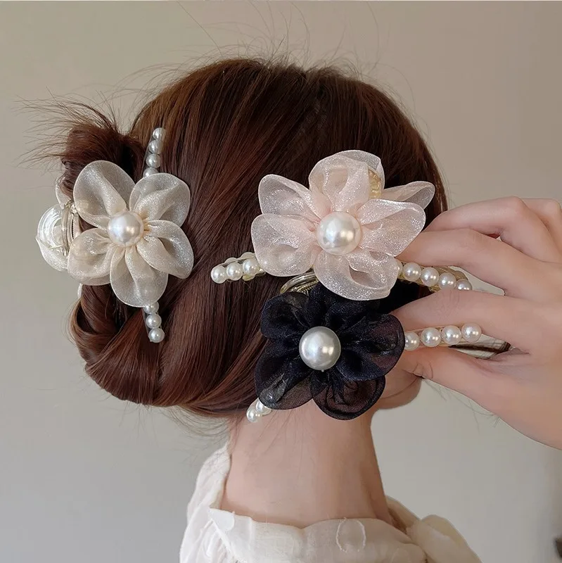 

hot sell elegant pearl hair claw clips flower hair claw clips for women
