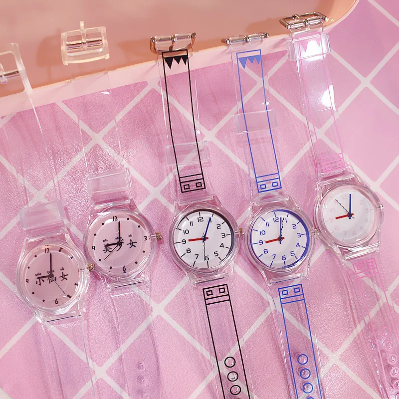 

Fashion Transparent Silicone Cute Clock Kids Women Colorful Dial Jelly Quartz Analog Wrist Watch Ladies Dress Watches Gift, Gold