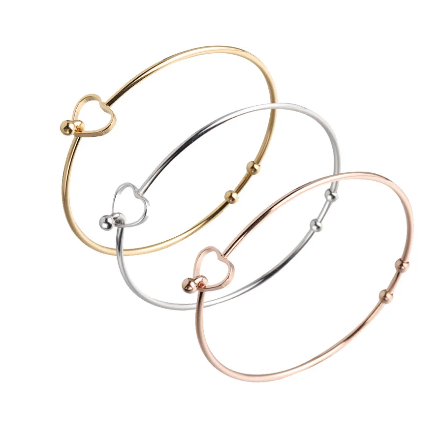 

European Statement Stainless Steel Hearts Love 60mm Opening Bangle