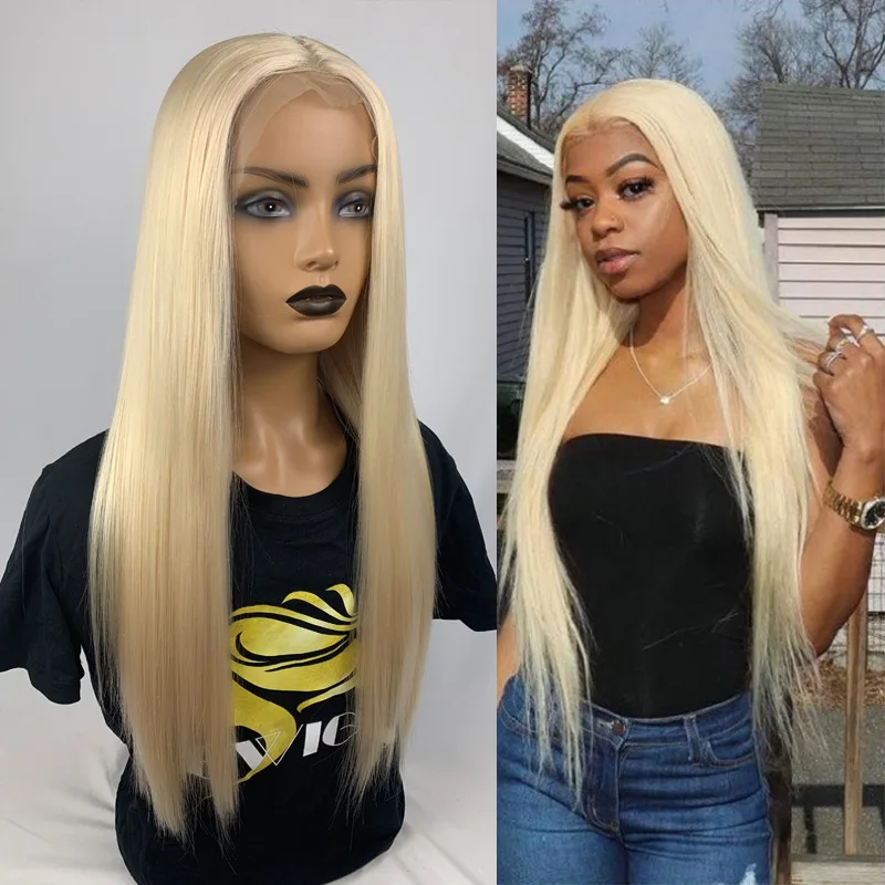 

Popular Lace Chemical Fiber Matte High Temperature Silk Golden Real Straight Hair, Natural color lace wig