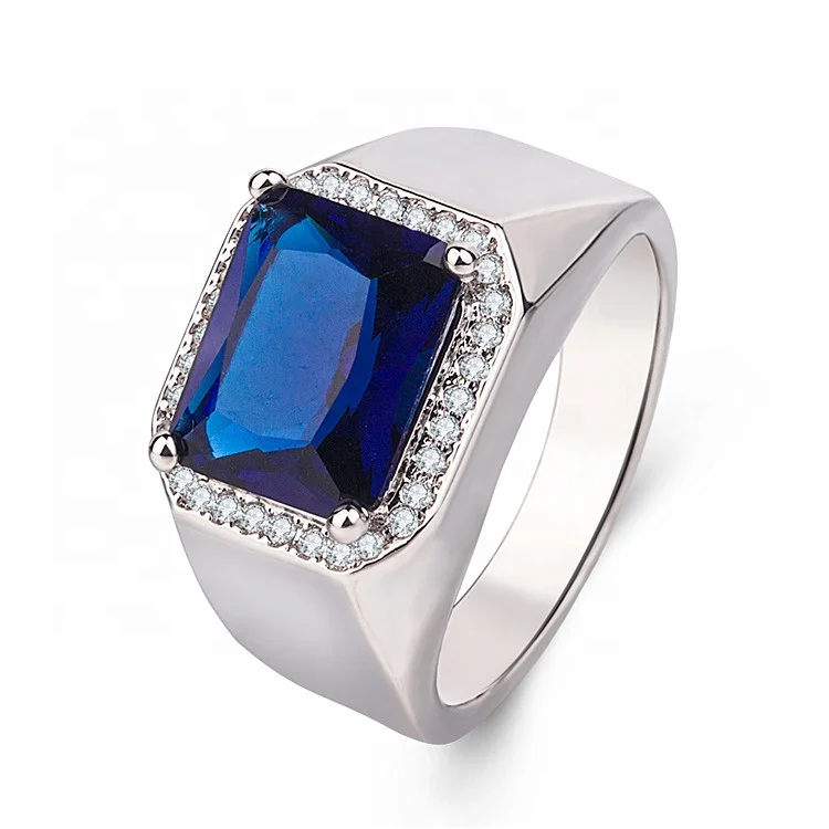 

Fashion Glamour Men's Emerald Ring Sapphire Blue Ring For Wedding & Engagement