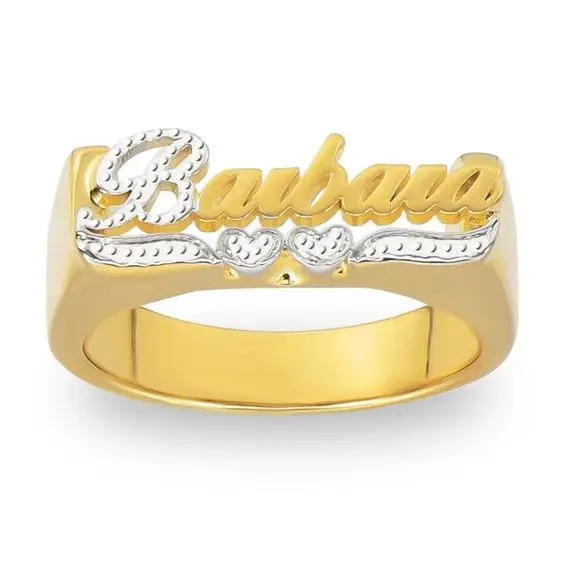 

2021 drop shipping custom Nameplate Ring personalised alloy gold letter ring for couples, Gold, silver