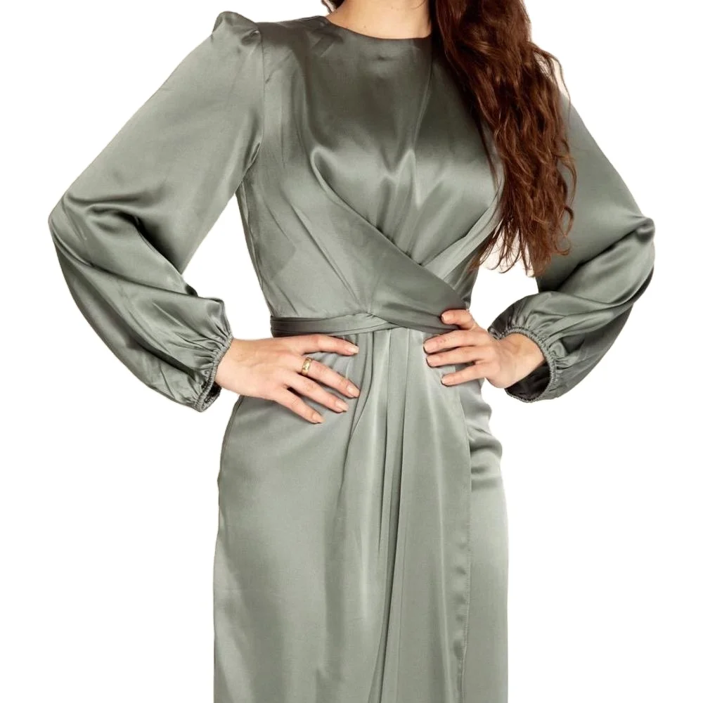 

Soft waist dress, European and American Dubai satin dress abaya