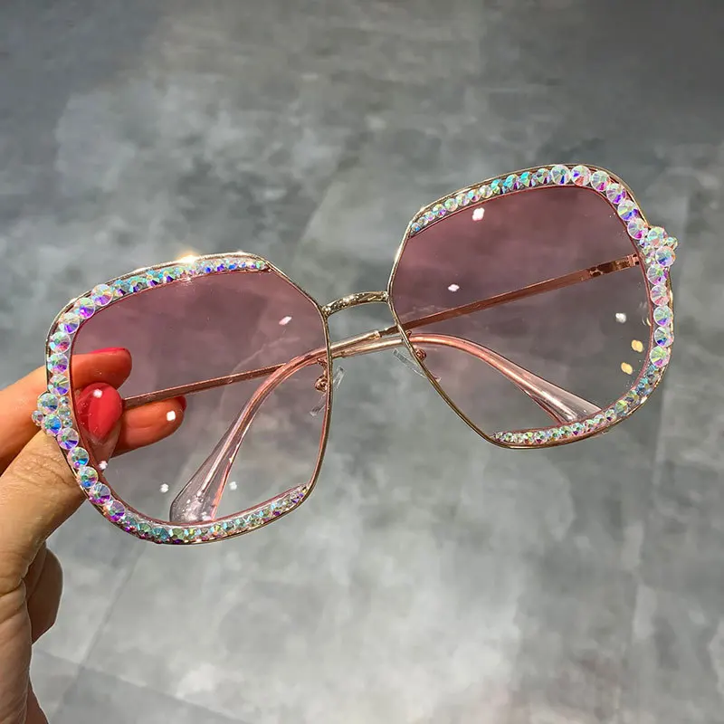 

High quality round super large PC lens UV400 women diamond sunglasse