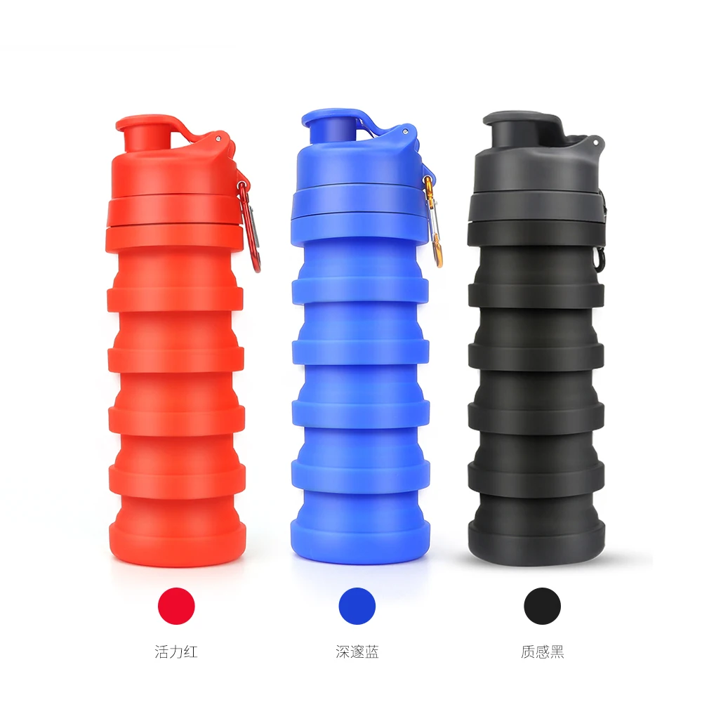 

2020 Hot Sale Sport Recycle Drink Collapsible Foldable Silicone Water Bottle, Customer requestments