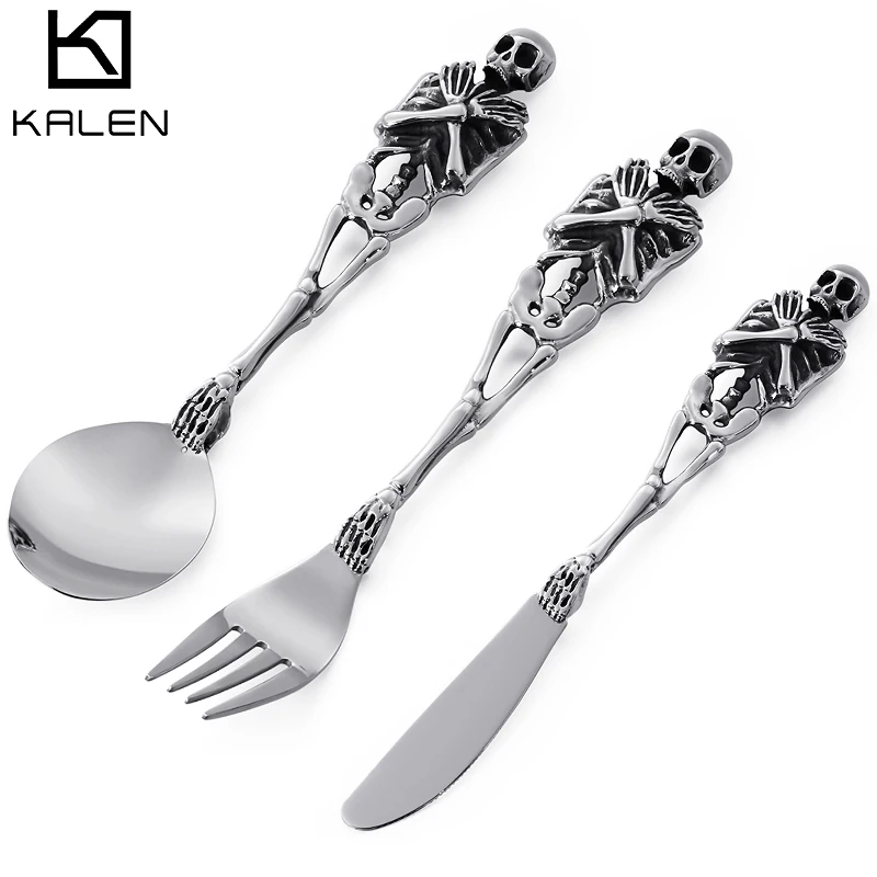 

KALEN Skeleton Head Spoon Fork Spoon Tableware Kitchen Set