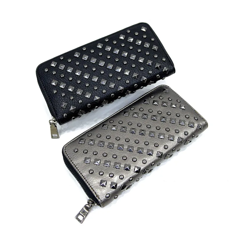 

Classic Explosion Style Cool Punk Style Rivet PU Leather Long Wallet Clutch Casual Wallets Card Holder