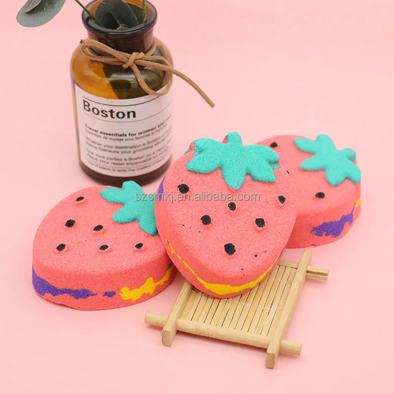 

wholesale spa aromatherapy handmade fizzy organic kids bubble strawberry shape glitter bath bomb vegan private label bath bombs, Colorful or customized