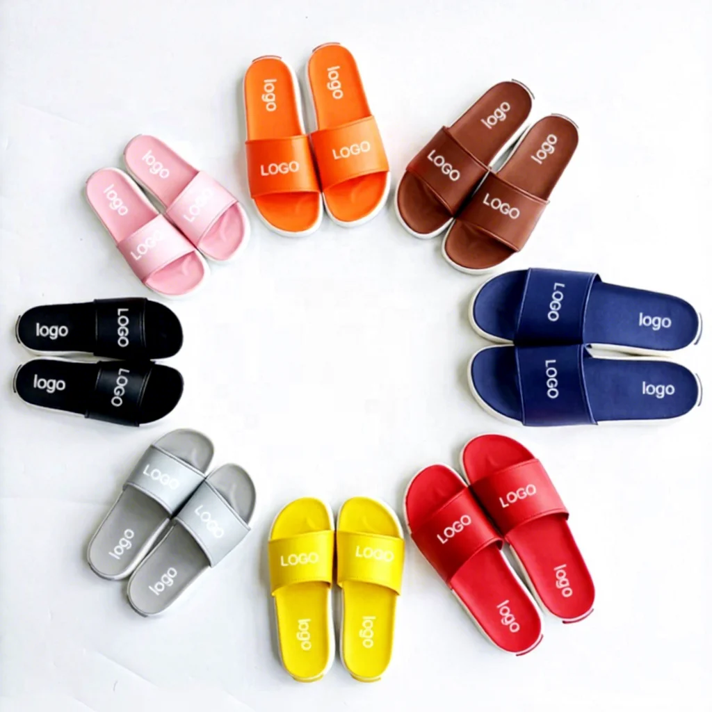 Oem Custom Black Slides Men Footwear PVC Two Colored Sole Custom Logo Slippers Men Plain Blank Sandal Embossed Print Slippers
