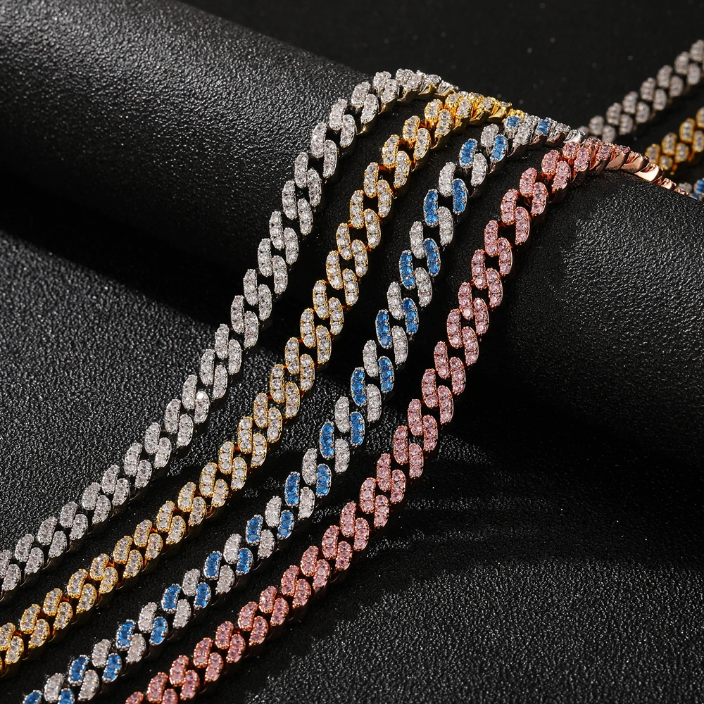 

8mm Bling Ice Out Full CZ Stones Silver gold pink Cuban Link Chain Hip Hop Jewelry Necklaces for Women cz choker necklace, Gold, silver, rose gold, bi-color