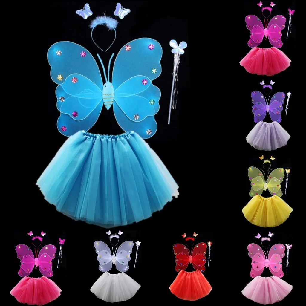 

Kids Fairy Wing Costume Set Tutu Dress Magic Wand Butterfly Wings girls birthday party supplies, 21 colors