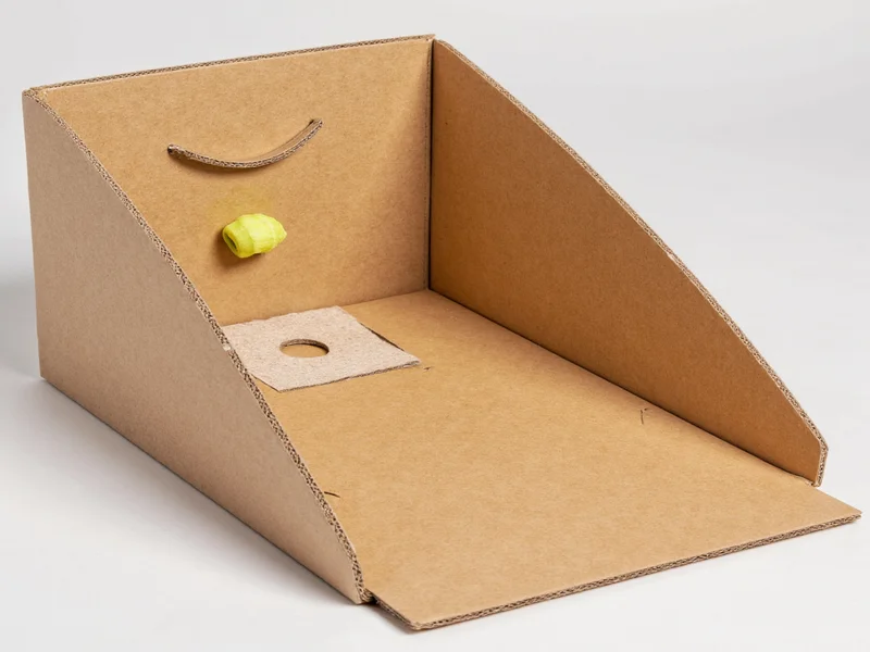 Cardboard tube mouse trap diagram with bait placement