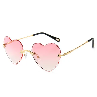 

Nice Custom Logo Metal Love Gradient Rimless Heart Glasses Shaped Sunglasses Women 2021