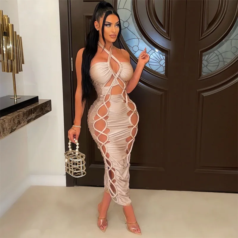 

High Quality M05288 - sexy solid color hollow out sleeveless women dresses plus size