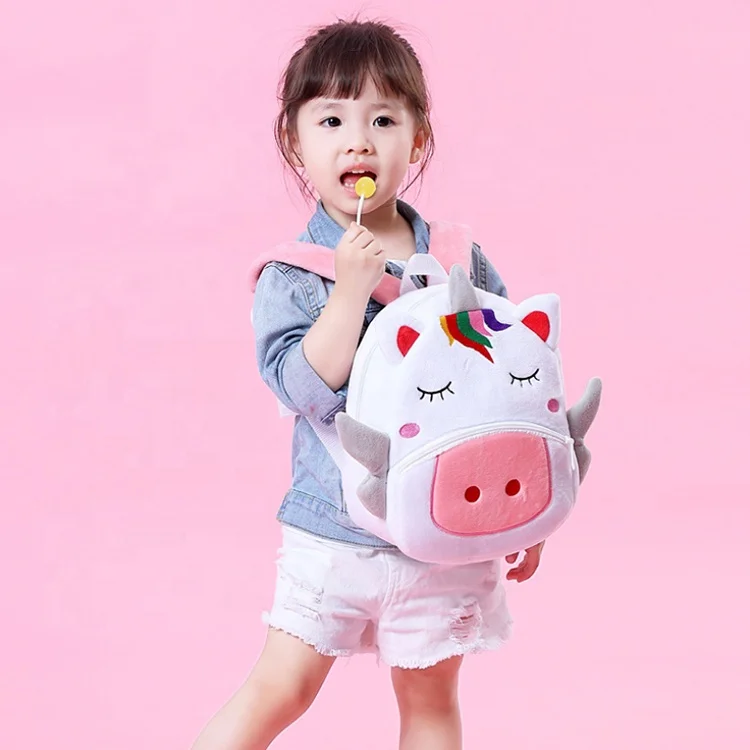 

Eco Friendly Wholesale Plush Cute Cartoon School Backpack Bag Small Unicorn Back Pack, Customized color