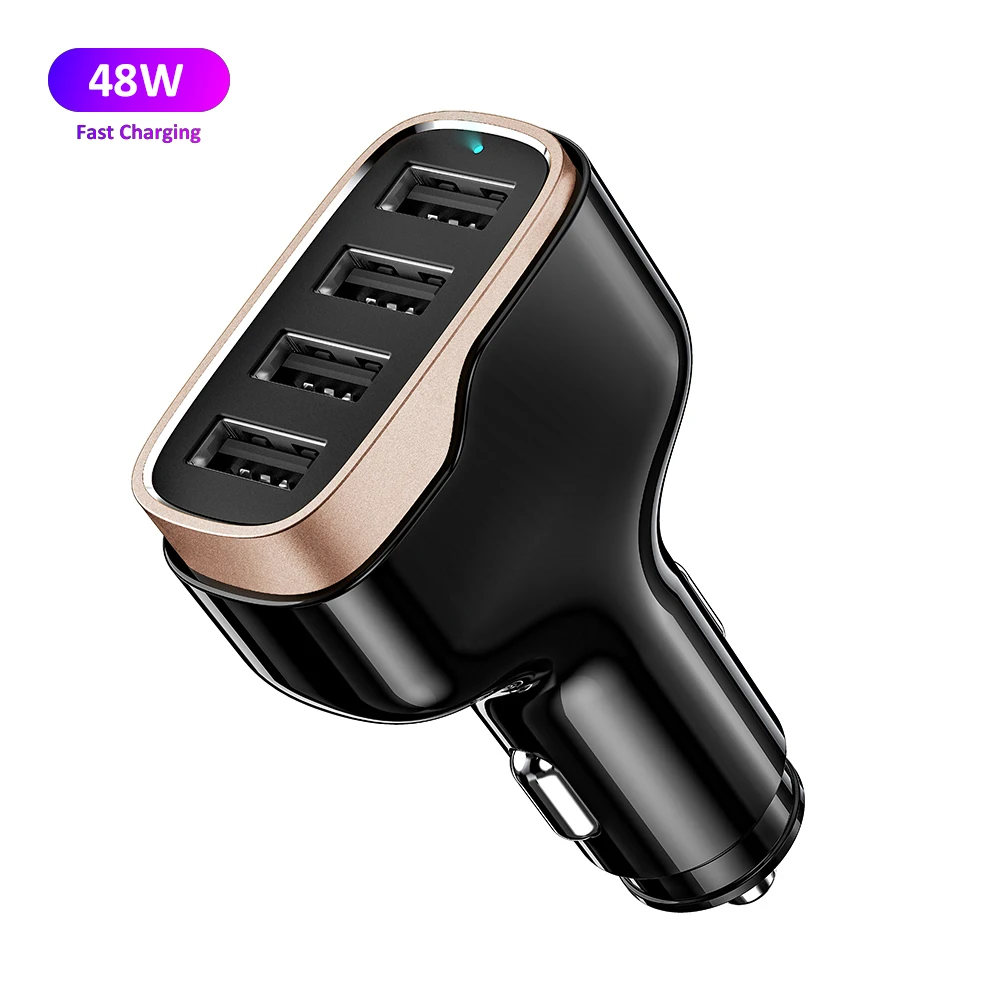 

CE ROHS 48W 9.6A Car Charger Adapter With Aluminum Case Fast Charging Mobile Cell Phone 4 USB Car Charger, Black/white or custom