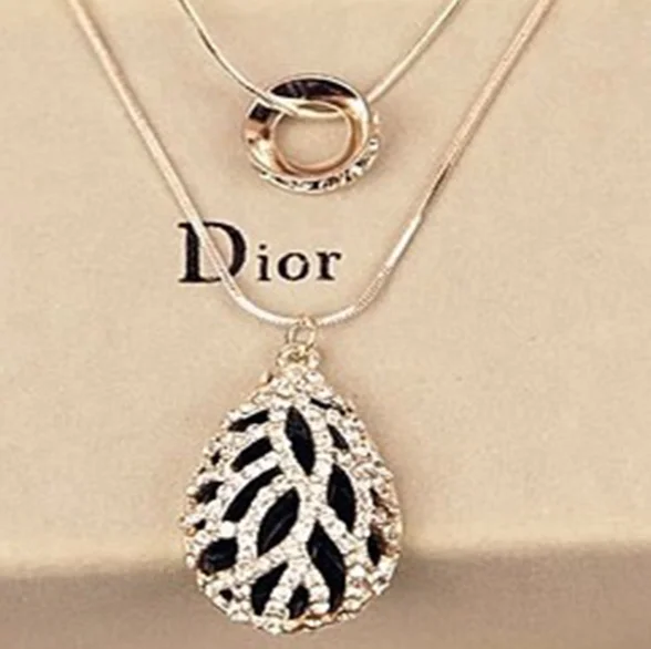 

00284-5 Fashion jewelry carving alloy water drop disc pendant necklace layered alloy Water Drop Pendant Necklace