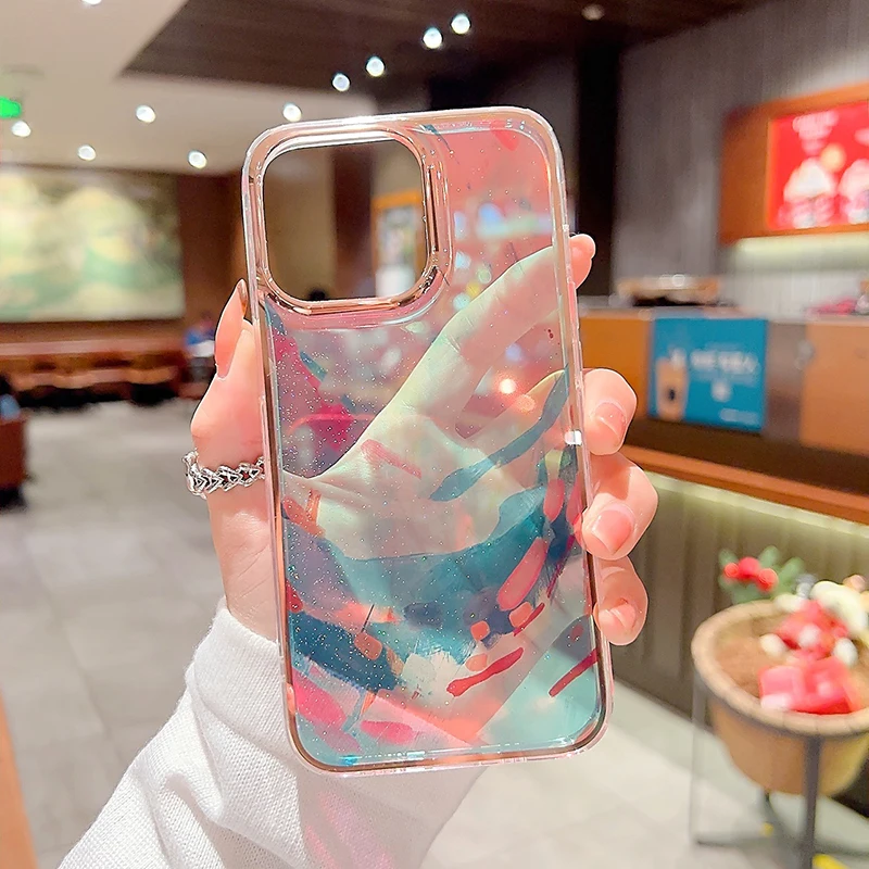 

Ink colorful gradient glitter transparent electroplating marble phone case for iphone13 12pro xs max xr 7/8plus, Multi-color, can be customized