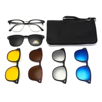 

Mens and women night vision driving sun glasses 5 in 1 magnetic polarized clip on sunglasses with leather bag