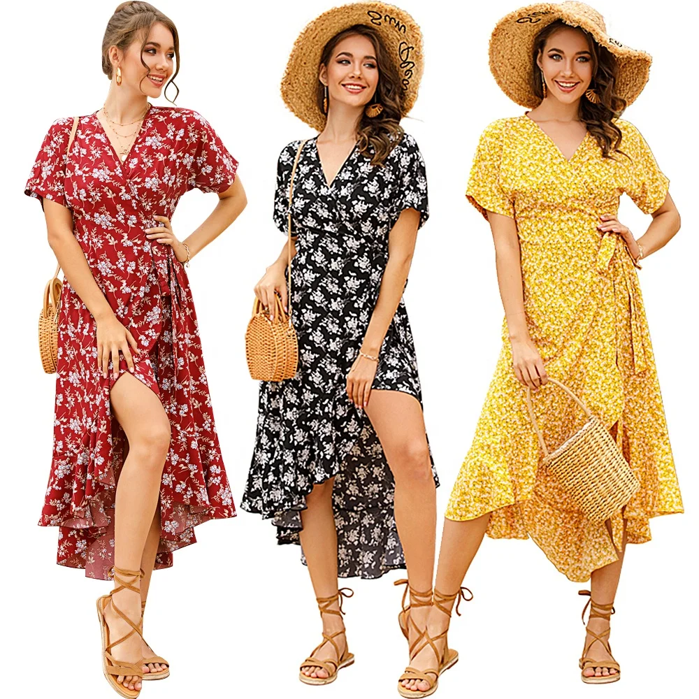 

Floral Dress Women's Clothing Summer Women Clothing Latest Dresses New Women's Waist Slimming Elegant Dresses, Yellow/red/black