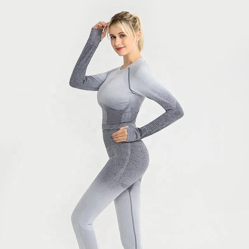 

TY Seamless Women Yoga Set Workout Sportswear Gym Clothing Fitness Long Sleeve Crop Top High Waist Leggings Sports Suits, Customized colors