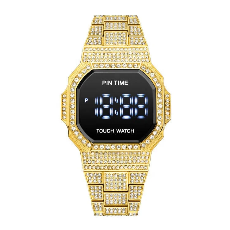 

Online Shop Dropshipping Luxury Diamond Mens Style Watches Touch Screen Digital Hip Hop Iced Out Watch