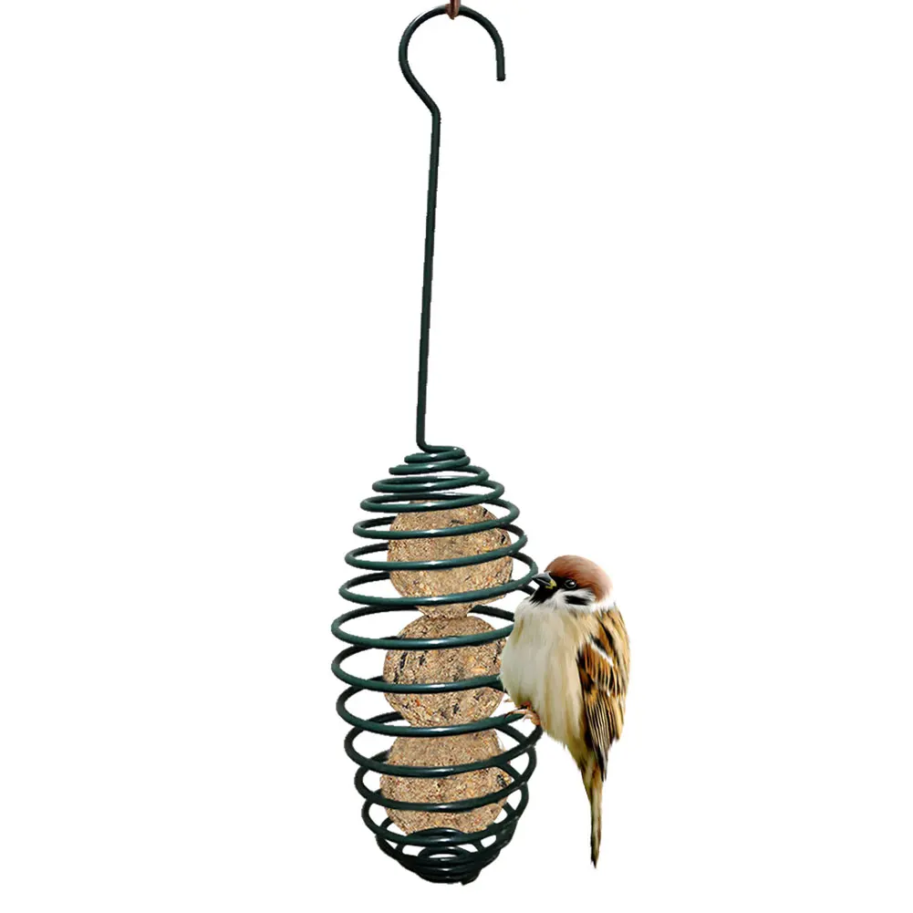 

Wild Bird Feeder Automatic Bird Spiral Feeding Tool with Carrying Hook Metal Hanging Fat Ball Holder 7.5*7.5*28CM